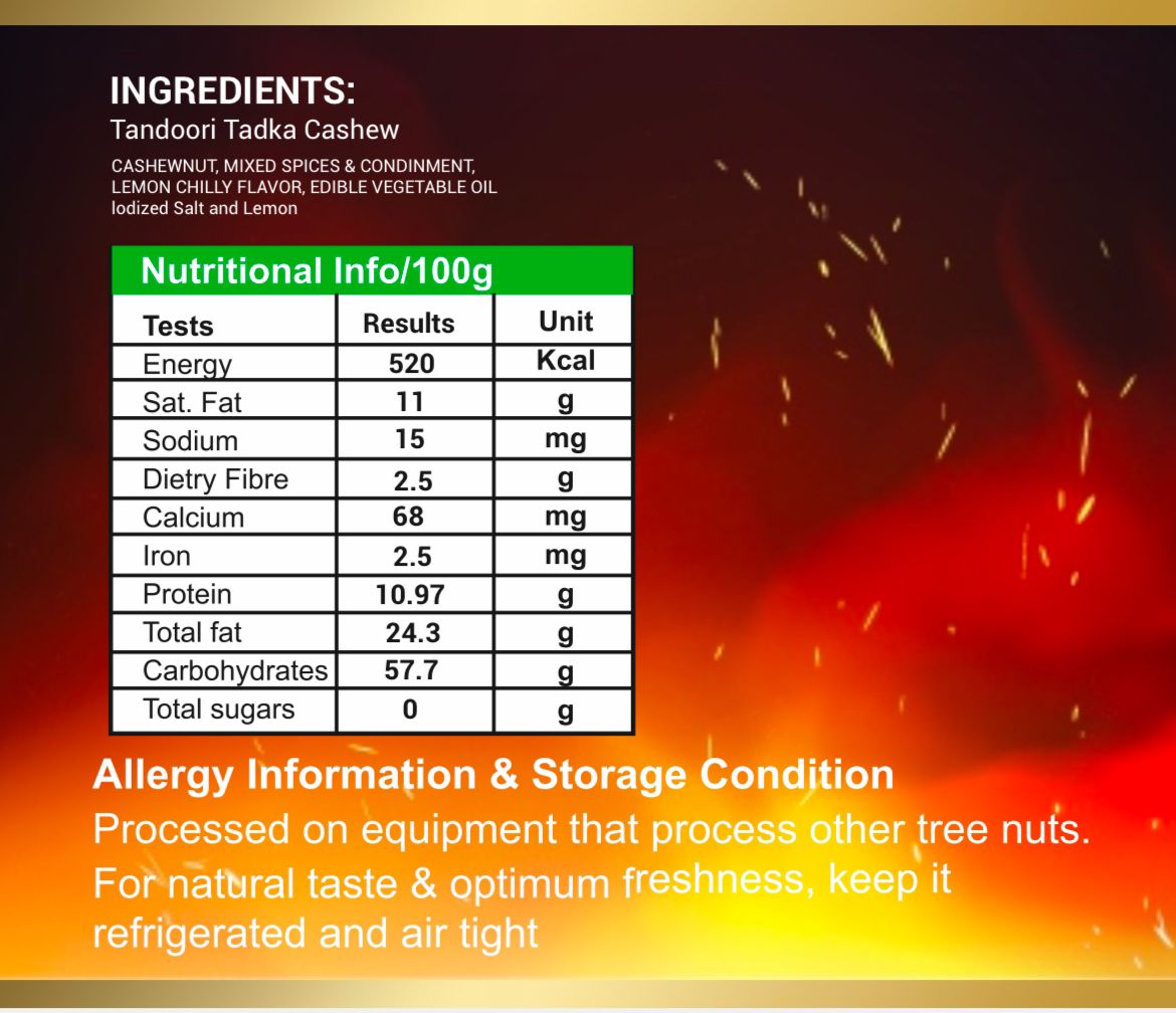 "Tandoori Tadka Cashews | Spicy Roasted Nuts | Ever Eats 150g"