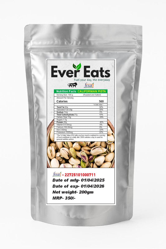 Ever Eats Californian Roasted Pistachios – Premium Crunchy Snack | 100% Natural" - 200g