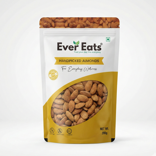 Packaging of Ever Eats Handpicked Almonds on a white background