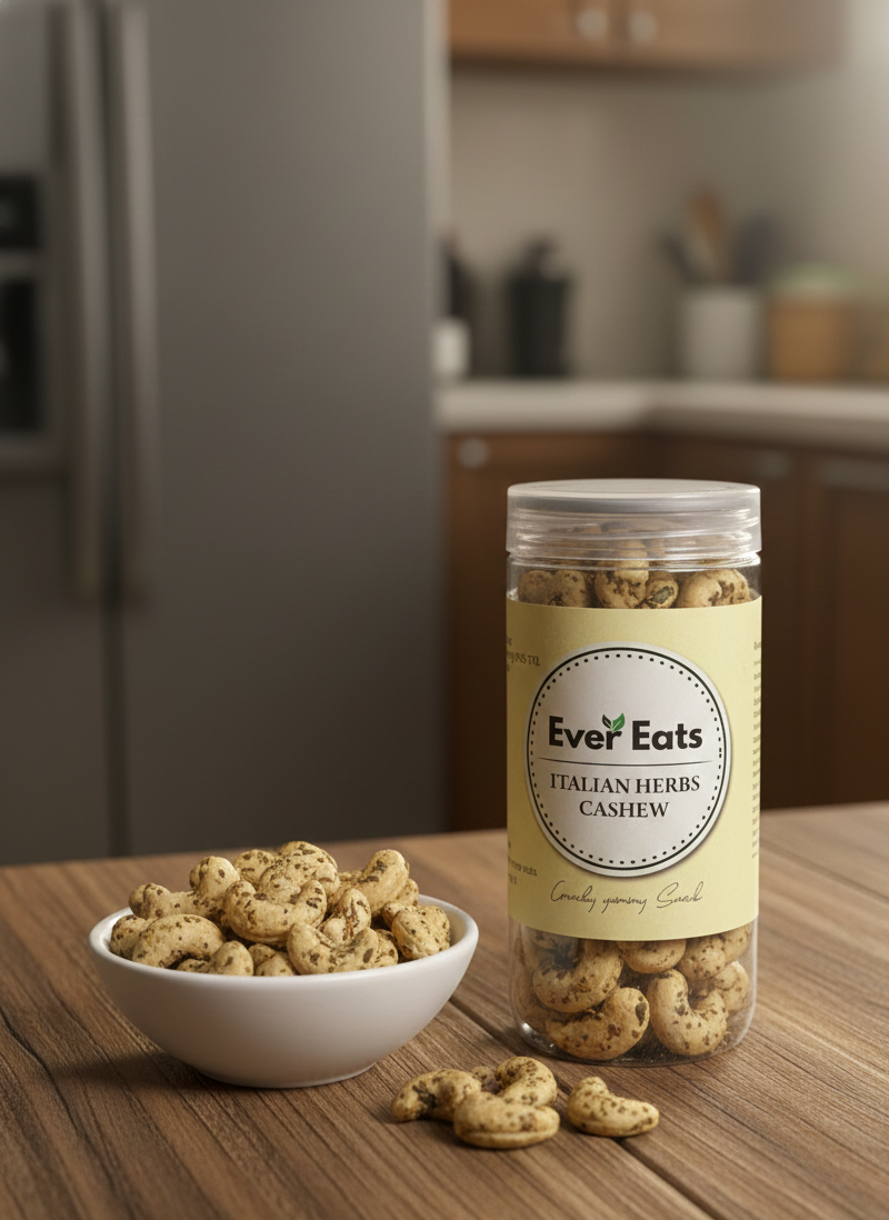 Crunchy Roasted Cashews – Italian Herbs Flavoured | Healthy Snack - 150g