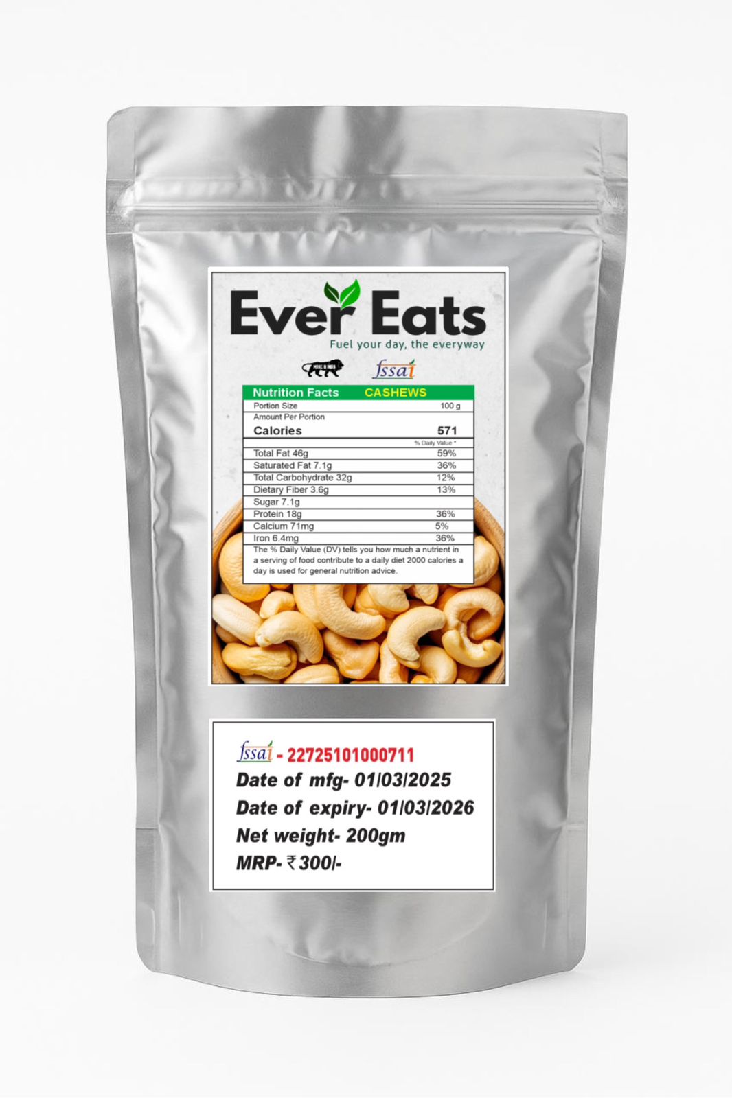 Premium Whole Cashews (Kaju)- 100% natural (200 gram)
