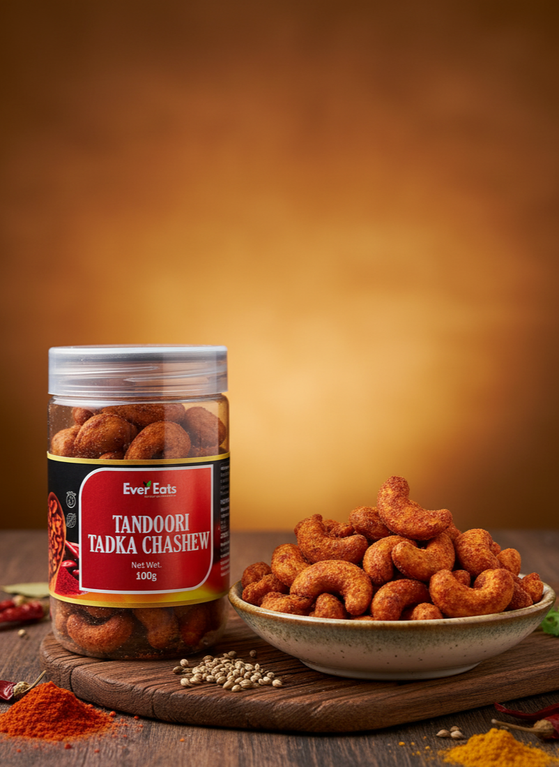 "Tandoori Tadka Cashews | Spicy Roasted Nuts | Ever Eats 100g"