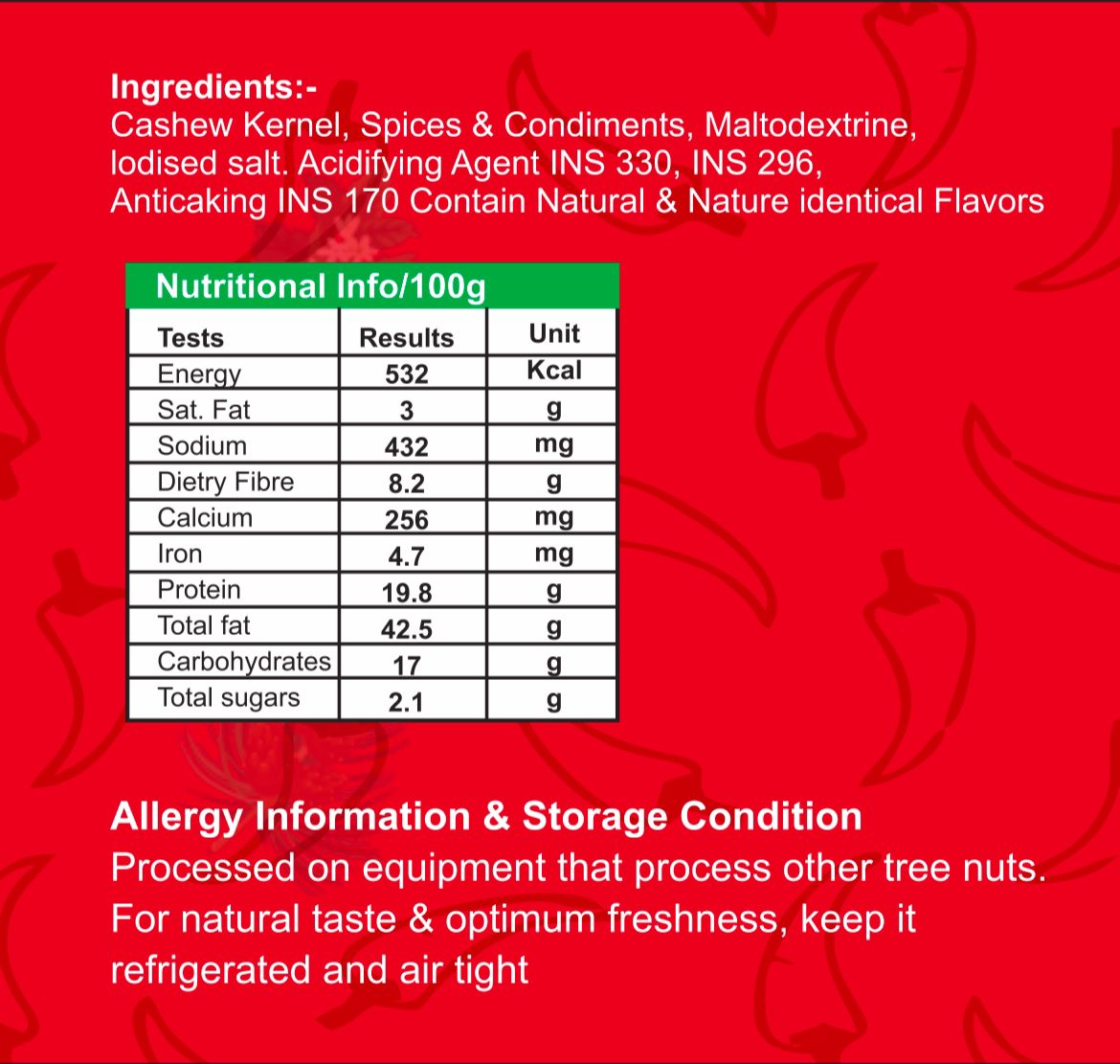 Crunchy Roasted Cashews – Peri Peri Flavoured | Healthy Snack - 100g